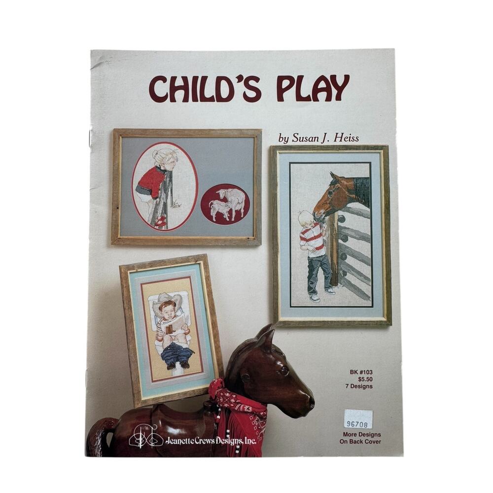Vintage Child’s Play Cross Stitch Design Book Western Cowboy Horse Cowgirl 1989